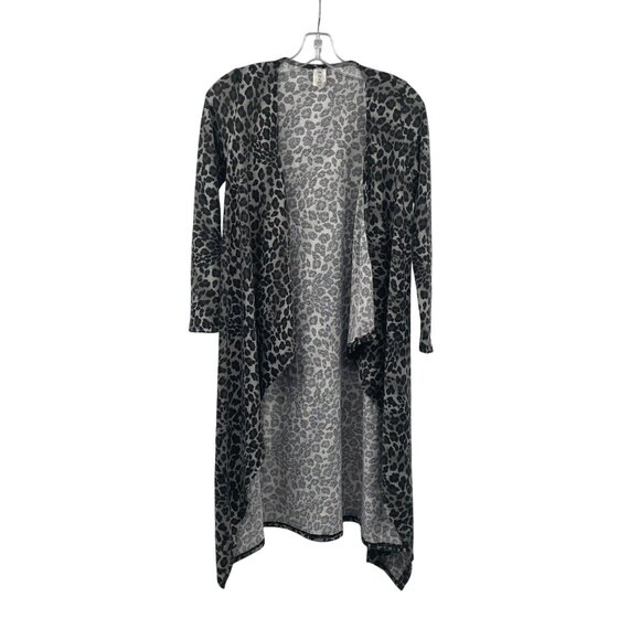 H&H Cheetah Print Open Front Cardigan Waterfall Black/Gray Size Medium - Picture 1 of 9